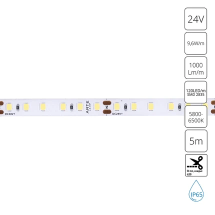 Светодиодная лента 24V 9,6W m 6000К 5м Arte Lamp AQUA TAPE A2412008-06-6K